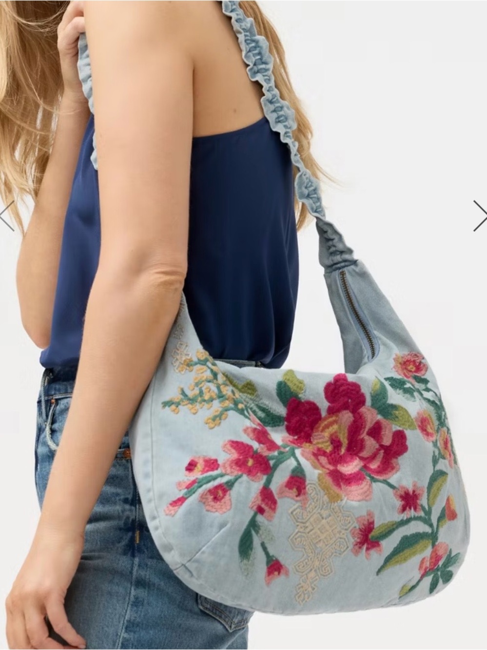 NWT JOHNNY WAS EMBROIDERED DENIM BAG